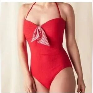 Matilda Jane Pool Side Party Bathing Suit Swimsuit Red Gingham Bow Sz S